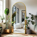 Delma Full Length Mirror, Large Floor Mirror for Wall, Bedroom, Bathroom, Living Room with Aluminium Frame (Stand, Arch 75x35-Gold)