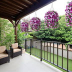 Artificial Flowers with Hanging Basket, Outdoor Faux Plants Silk Morning Glory Vines, Fake Green Arrangement for Garden Patio Spring Summer Decor(Darkorchid)