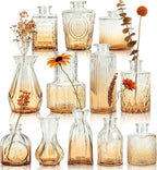 Der Rose Amber Glass Vases Set of 12, Small Bud Vases for Flowers, Rustic Wedding Centerpieces and Home Decor