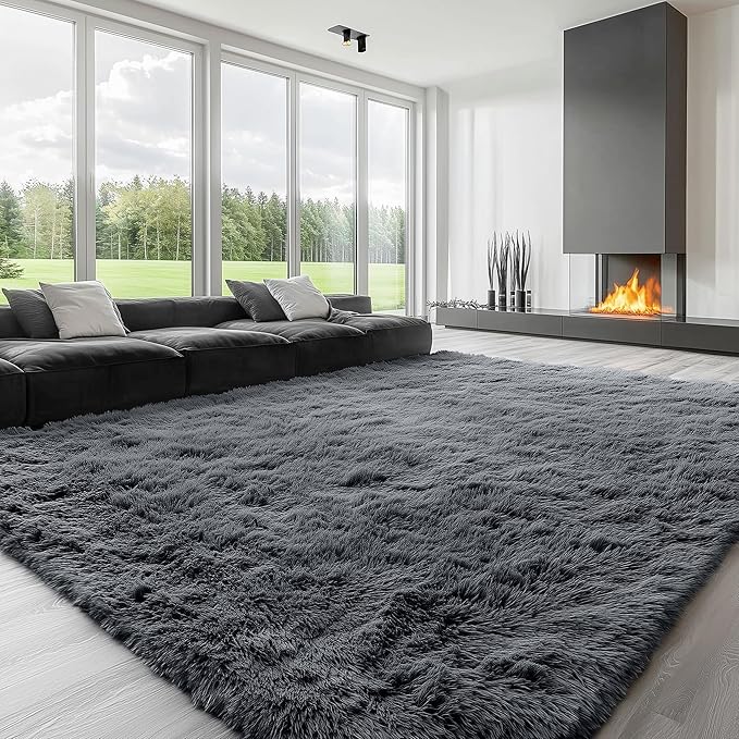 OLANLY 8x8 Machine Washable Large Area Rugs for Living Room, Bedroom, Soft Fluffy Shaggy Bedside Rug, Indoor Floor Carpet for Kids Girls and Boys, Dorms, Nursery, Home Decor Aesthetic, Grey