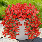 Artificial Hanging Flowers for Outdoors, 4 PCS UV Resistant Faux Plants Silk Realistic 150 Morning Glory Each Vines, Fake Plastic Floral for Garden Patio Spring Summer Decor, Red