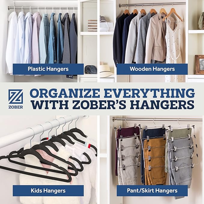 Zober Velvet Hangers 50 Pack - Ivory for Coats, Pants & Dress Clothes - Non Slip w/ 360 Degree Swivel, Holds up to 10 lbs - Strong Felt Hangers for Clothing