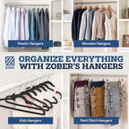 Zober Velvet Hangers 50 Pack - Ivory for Coats, Pants & Dress Clothes - Non Slip w/ 360 Degree Swivel, Holds up to 10 lbs - Strong Felt Hangers for Clothing