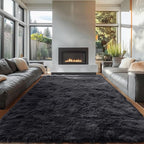 OLANLY 7x12 Machine Washable Large Area Rugs for Living Room, Bedroom, Soft Fluffy Shaggy Bedside Rug, Indoor Floor Carpet for Kids Girls and Boys, Dorms, Nursery, Home Decor Aesthetic, Black