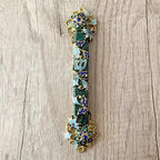 Hand Painted Mezuzah, Exquisite Enamel Mezuzah with Blue Crystal Accent