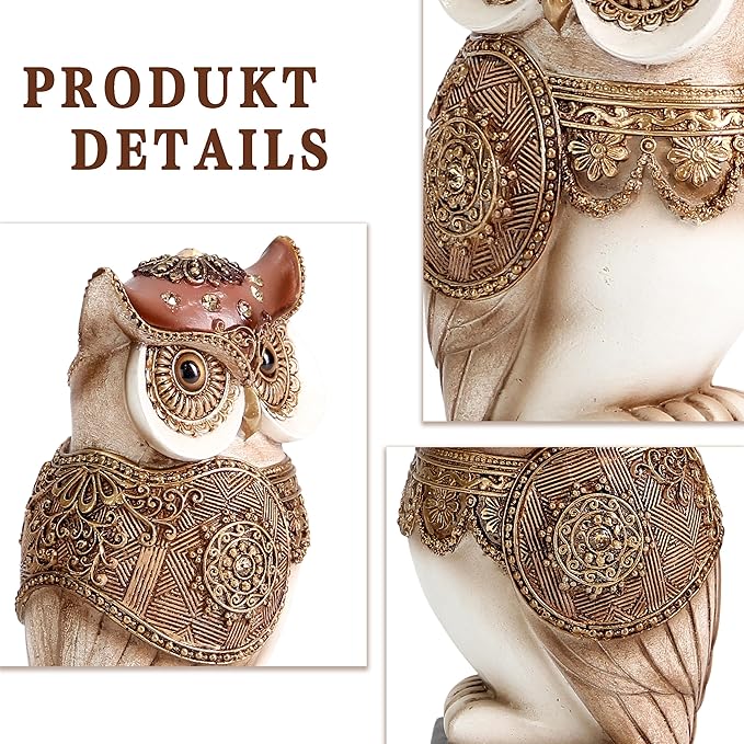 Owl Statue for Home Decor Accents, Shelf Bookshelf Table Office Living Room Decor Owl Figurine, Ideal Gifts for Bird Lovers, Antique Golden Color