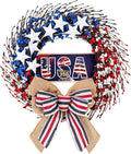 4th of July Wreath, 20 inch Patriotic Wreaths for Front Door, Red White Blue American Independence Day Memorial Day Flag Day 250th Anniversary Patriotic Home Decor Indoor Outdoor