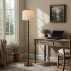 BOBOMOMO 62" Rustic Farmhouse Floor Lamp Dark Brown with Remote & Dimmable 9W Bulb, 3 Color Temperatures Resin Standing Lamp, Retro Tall Lamp for Living Room, Bedroom, Nursery, Office, Reading Nook