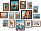 Vittanly 15 Pack Picture Frames Collage Wall Decor, Multi Sizes Including 3pcs 8x10, 6pcs 5x7 and 6pcs 4x6 Photo Frames, Gallery Frame Set for Wall or Tabletop Display, Black, Walnut Brown and Grey