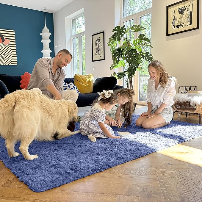 OLANLY 5x8 Machine Washable Large Area Rugs for Living Room, Bedroom, Soft Fluffy Shaggy Bedside Rug, Indoor Floor Carpet for Kids Girls and Boys, Dorms, Nursery, Home Decor Aesthetic, Denim Blue