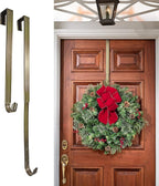 Haute Decor Adapt Adjustable Length Wreath Hanger 2-Pack (Antique Brass) - Two Front or Back Door Decor Holders, Extends from 16.5" to 25", Over Door Hanger with Pads on The Back, Holds up to 10 lbs.