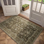 Washable 3x5 Entryway Rug, Boho Non-Slip Vintage Distress Small Rugs for Kitchen Nursery Office Bedroom, 0.3" Neutral Oriental Throw Thin Carpet with Cushioning Pad, Tan/Flaxen/Multi