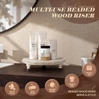 EOSAHR Pine Wooden Display Riser - Beaded Wood Riser for Plant Stand & Sponge Holder, Perfume Organizer - Rustic Farmhouse Kitchen Counter Organizer, Boho Chic Living Room Home Decor (Deep Natural)