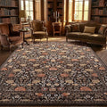 GarveeHome Brown Vintage Floral Washable Rugs 5x7 for Living Room Black Boho Botanical Retro Rug Low Pile Stain Resistance Non Slip Carpet for Bedroom Nursery Dining Room