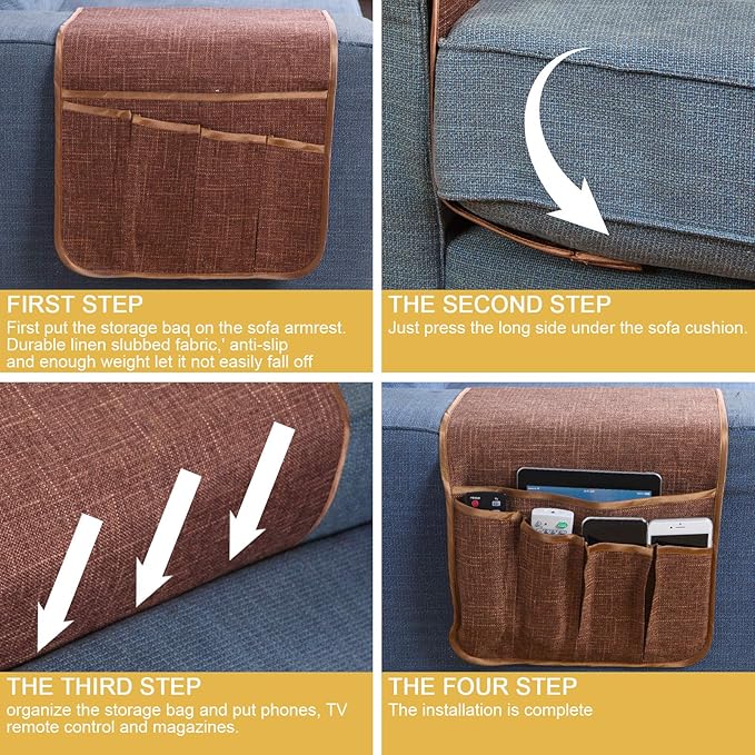 Sofa Armrest Organizer Non-Slip Remote Control Holders for Recliner Couch Chair Armchair Caddy with 5 Pockets for Table,Cell Phone,Ipad,Magazines,Books (Coffee, 13 x 35 Inch)