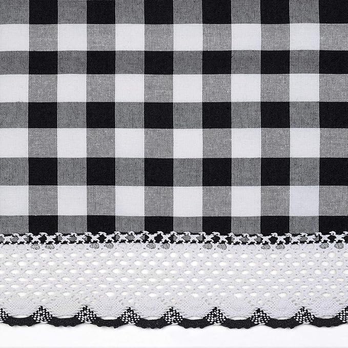 Sweet Home Collection Buffalo Check Gingham Kitchen Window Curtains Valance Set, 24" Tier, Black/White