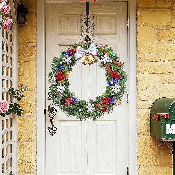 2 PCS Wreath Hangers for Front Door 15.5" Wreath Hook Over the Door, Decorative Scroll and Fleur De lis Wreath Holder,Antique Brass