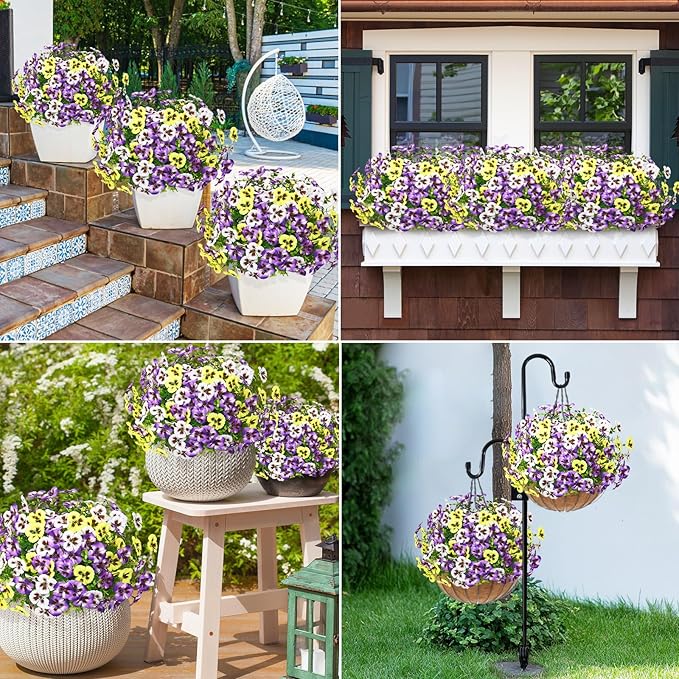 MARTINE MALL 8 Bundles Look Real Artificial Flowers for Outdoors, Realistic Fake Outdoor Flowers, UV Resistant Silk Pansy Flowers for Outside Faux Flower Plants for Outdoor Porch Garden, Mixed Colors