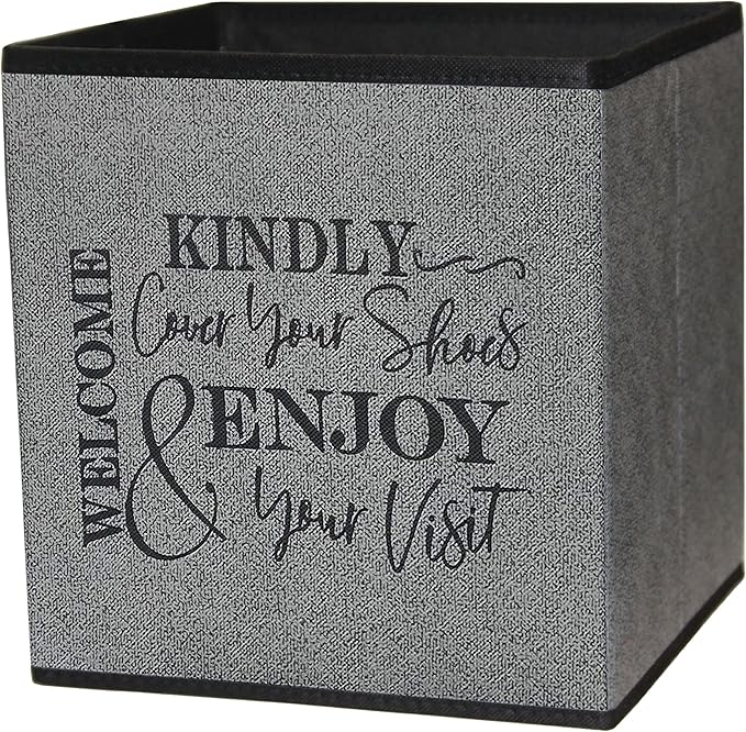 Shoe Cover Box - Welcome Guests to Please Cover Shoes. Indoor Foldable Storage Bin to Fill w/your Favorite Booties. For Homeowner, Real Estate Agent, Realtor Open House Supplies | 1 Grey & Black