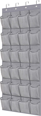 MISSLO Over The Door Shoe Organizer Hanging Closet Holder Hanger Storage Bag Rack with 24 Large Mesh Pockets, Gray