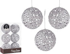 Christmas Traditions 4 inch Silver Glittered Rattan Ball Ornaments Hanging Tree Decorations (Set of 6)