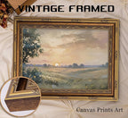 Vintage Gold Framed Wall Art Retro Fall Sunset Country Oil Painting Canvas Prints Watercolor Autumn Landscape Picture Rustic Farmhouse Soft Nature Poster Artwork for Living Room Bedroom, 12x16in