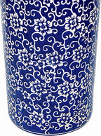 Red Lantern 24" White Flowers on Blue Umbrella Stand
