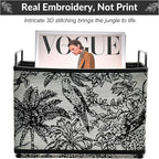 Jungle Theme Magazine Holder - Black & White Embroidered Fabric Magazine Rack Floor, Vintage Faux Leather Newspaper Book Basket Box for Bathroom, Living Room and Toilet (Random Pattern)