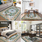 U'Artlines Boho Vintage Area Rug 4x6 Machine Washable Low Pile Soft Floor Carpet Non Slip Non Shedding Accent Rug for Living Room Bedroom Entryway Dining Room Office Green