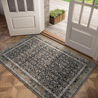Washable 2x3 Entryway Rug, Boho Non-Slip Door Mat Vintage Distress Small Rugs for Kitchen Nursery Office Bedroom, 0.3" Neutral Oriental Throw Carpet with Cushioning Pad, Black/Brown/Blue/Multi