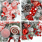 24" Artificial Christmas Wreath with Red Candy Accents, Double Ribbon Bows, Pine Cones & Ornaments, White Cedar Base for Christmas Thanksgiving Winter Holiday Front Door and Wall Decoration