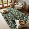 Vintage Botanical Dark Green Area Rug 4x6 Elegant Floral Pattern, Durable Stain-Resistant Fabric, Perfect for Living Room, Bedroom, Dining Room Decor