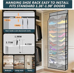 24-Pair Over Door Shoe Organizer for Family & Kids, Double Sided | Hanging Storage for Sneakers, Boots, Toys & Room Organization-Graphite Gray