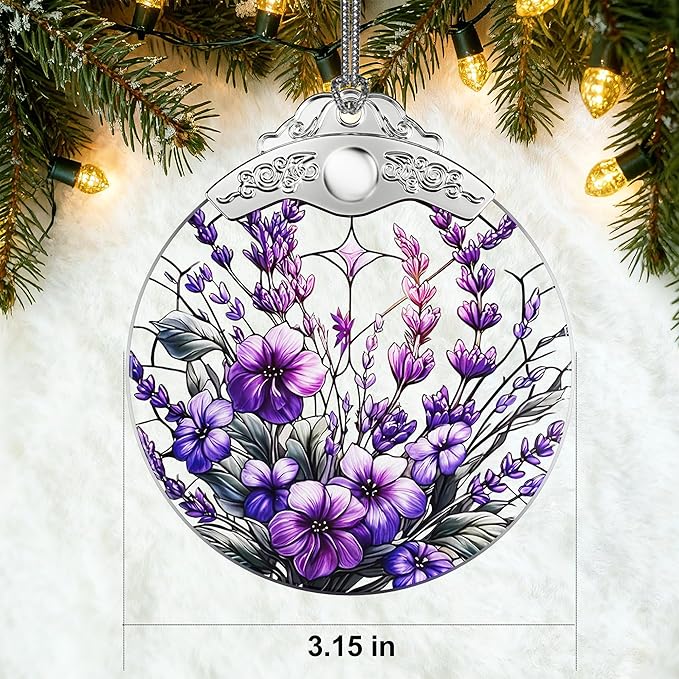 Stained Glass Ornament, Purple Bauhinia and Violets Ornaments, Unique Crystal Ornaments, Hanging Holiday Presents Idea, Car Hanging Ornaments, Car Charm, Mirror Accessories