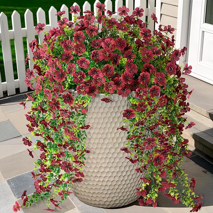Artificial Mums for Outdoors Fake Hanging Flowers for Decoration, 2 PCS Silk Daisy Flower Realistic Faux Plants UV Resistant for Porch Patio Window Yard Outside Decor(Brown)