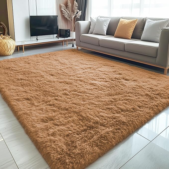OLANLY 5x7 Machine Washable Large Area Rugs for Living Room, Bedroom, Soft Fluffy Shaggy Bedside Rug, Indoor Floor Carpet for Kids Girls and Boys, Dorms, Nursery, Home Decor Aesthetic, Khaki