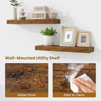 Fun Memories Floating Shelves Set of 2, 24 Inch Floating Shelves for Wall, Wood Wall Shelves with Invisible Brackets, for Bathroom, Bedroom, Living Room, Kitchen, Rustic Brown
