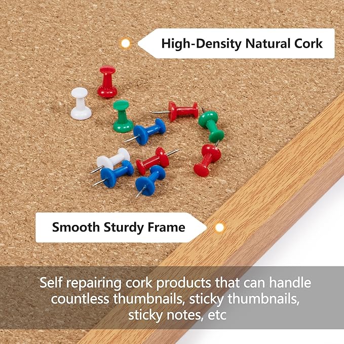 Cork Board Bulletin Board 30 x 42, Oak Framed 4x3 Corkboard, Office Board for Wall Decor, Large Wall Mounted Notice Pin Board with 15 Push Pins for School, Home & Office