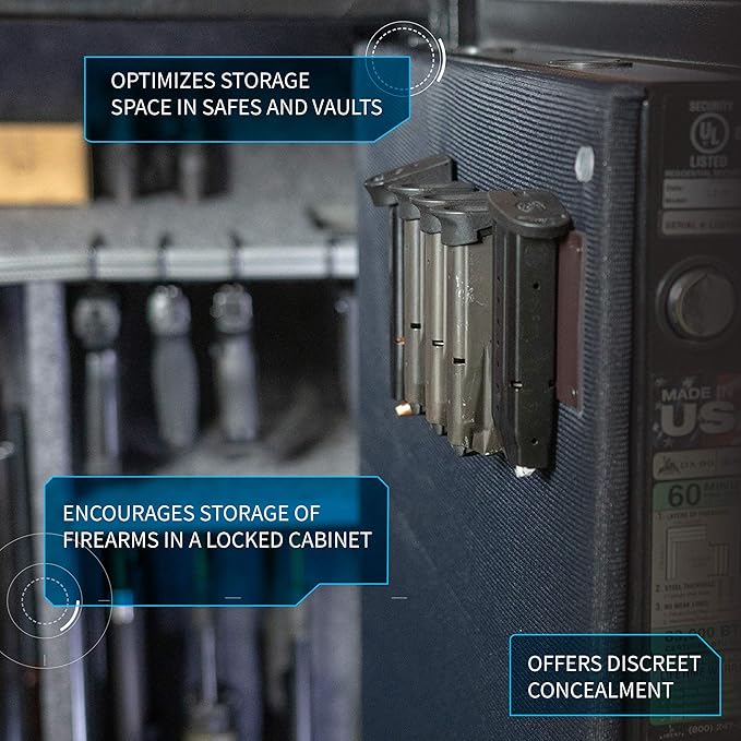 Gun Storage Solutions Magazine Holder - Safe Mag Storage Solution, Desk and Gun Locker Organizer Accessories Mount, Strong Magnet Bar, Gun Rack