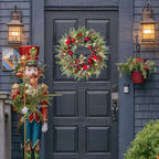 22’’ Artificial Christmas Wreath for Front Door with Red Balls Candy Canes Pine Needles Red Berries Pine Cones Christmas Decorations for Winter Wall Outdoor Home Holiday Xmas Decor