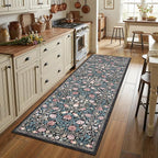 GarveeHome Indigo Blue Vintage Floral 2x6 Runner Rug Washable Kitchen Rugs Non Slip Boho Long Rug for Hallways Bedroom Entryway Bathroom Mat with Rubber Back