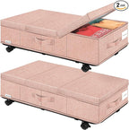 Under Bed Storage with Wheels, Rolling Underbed Storage Containers with Lids, Under Bed Shoe Storage Bins Organizer with Reinforced Metal Bottom Support and Three Handles