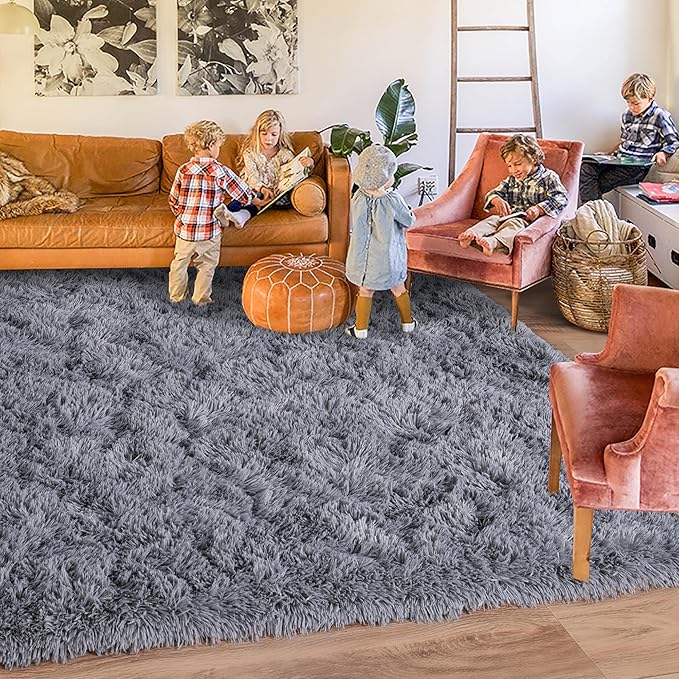 Rugs for Living Room 6x9, Soft Shaggy Modern Shag Area Rug for Bedroom, Upgrade Non-Slip Plush Fluffy Carpet for Kids Boys Girls Room Home Decor Aesthetic, Grey