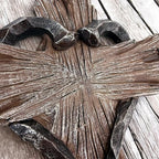 Rustic Wood-Look Resin Wall Cross with Barbed Wire & Nail Heart Accents – 11 ½” Christian Farmhouse Wall Décor, Inspirational Religious Gift (Rustic Brown)