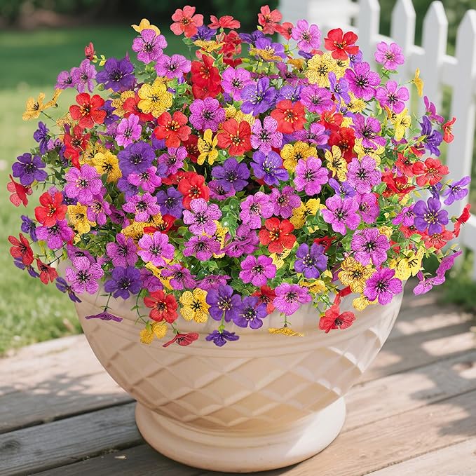Artificial Flowers for Outdoors Potted Spring Decor, 12 Bundles Fake Summer Daisy with Realistic Eucalyptus Leaves, Faux Plants for Greenery Boxwood Porch Patio Garden Pot Lawn