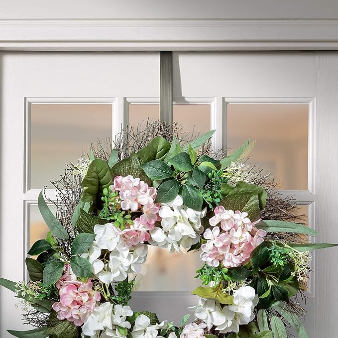 Haute Decor Adapt Adjustable Wreath Hanger, Top & Length Adjustable Version (Brushed Nickel), Strong Over The Door Hook - Fits Most Door Styles and Sizes