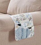 Brilliant Sunshine Blue Rose Patchwork Couch Armrest 5 Pockets Organizer, Slip Resistant Recliner Armchair Caddy, Washable Remote Controls Holder, Storage for Magazine, Tablet, Phone, iPad, Blue Rose