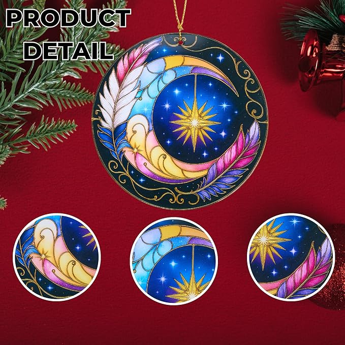 Sun and Moon Decor Decorative Ornament for Christmas Ornaments, Celestial Decor Round Acrylic Hanging, Stained Glass Effect Window Hanging Style, Thanksgiving Gifts, Moon Gifts for Women
