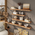 Marsmiles 36 inch Floating Shelves for Wall Elm Wood Live Edge Shelves|Rustic Wall Shelves with Invisible Heavy-Duty Bracket for Bathroom Living Room Kitchen|Natural, 2 Pack