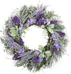 Haute Decor Mixed Artificial Lavender Wreath with Natural Grapevine - 24 Inch Spring Wreath for Front Door with Lavender, Eucalyptus, Cedar, Larkspur and Lamb's Ear Florals